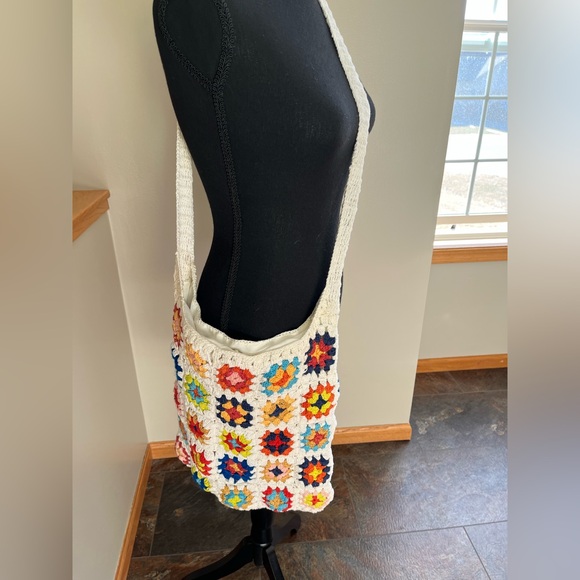 Granny square crochet flower pattern patchwork boho hippie lined bag/purse - Picture 2 of 11